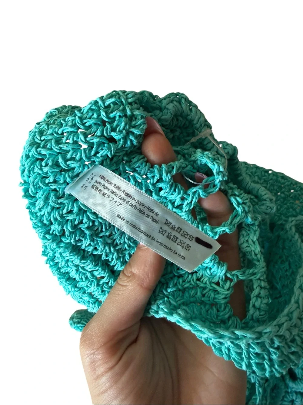 Urban Outfitters Turquoise Crochet Floral 100% Raffia Hobo Shoulder Beach Bag